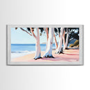 Eucalyptus Grove, Coastal Path, Sunlit Trees, Relaxing Beach Scene, Natural Beauty, Soft Pastel Tones, Modern Home, Canvas Print