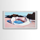 Ocean, Rock Pool, Abstract, Framed Canvas Print, Coastal Home Decor, Tranquil Artwork, Minimalist Landscape, Soft Pastel Painting