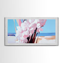 Coastal Flowers, Beach House Art, Pink Blossom Painting, Nature Wall Art, Minimalist Decor, Framed Canvas Print, Modern Living Room