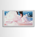 Ocean Waves, Beach Water Art, Summer Coastal Decor, Pink and Blue Painting, Framed Canvas Print, Minimalist Wall Art, Relaxing Vibes