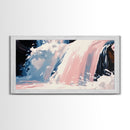 Waterfall Scene, Nature Wall Art, Serene Landscape Art, Modern Minimalist Print, Blue and Pink Tones, Framed Canvas Print, Living Room Art