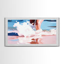 Ocean Waves, Coastal Beach Art, Water Splash Photography, Summer Boho Print, Blue and Pink Pastel Tones, Framed Canvas Print, Bathroom Art