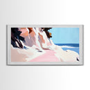 Coastal Path, Beach Cliffside Art, Ocean Landscape Print, Tranquil Summer Wall Art, Minimalist Pastel Decor, Framed Canvas Print