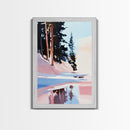 Snowy Pines, Winter Wonderland, Forest Reflection, Canvas Print, Cozy Cabin Decor, Christmas Wall Art, Minimalist Landscape Painting