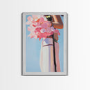 Pink Floral Bouquet, Romantic Flower Painting, Soft Pastel Aesthetic, Framed Canvas Print, Feminine Wall Art, Bedroom Decor, Modern Art