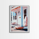 Coastal Cottage Porch, Beach House Art, Nautical Home Print, Framed Canvas Print, Serene Summer Aesthetic, Relaxing Living Room Wall Art