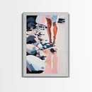 Walking on Rocks, Coastal Reflection, Beach Serenity, Soft Pastel Art, Framed Canvas Print, Nature Home Decor, Modern Wall Art