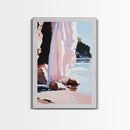 Seaside Cliffs, Coastal Abstract, Modern Beach Art, Ocean Painting, Minimalist Seascape, Blue and Pink Decor, Framed Canvas Print