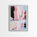 Cliffside Reflection, Coastal Wall Art, Beach House Decor, Blue and Pink Minimalist, Living Room Art, Framed Canvas Print