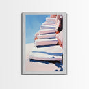 Stairway To Sky, Abstract Architecture, Minimalist Art, Modern Wall Decor, Soft Pastel Tones, Framed Canvas Print, Bedroom