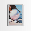 Reflective Sphere, Surrealist Print, Beach Art, Coastal Decor, Framed Canvas Print, Minimalist Aesthetic, Living Room Wall Art