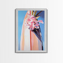 Surfboard Flowers, Tropical Boho Art, Framed Canvas Print, Coastal Wall Decor, Pastel Summer Painting, Beach Aesthetic, Minimalist Art