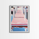 Pink Dock, Coastal Home Art, Framed Canvas Print, Nautical Wall Decor, Modern Seaside Painting, Pastel Summer Aesthetic, Beach House Art