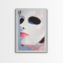 White Mask Portrait, Feminine Art, Minimalist Decor, Abstract Face Painting, Modern Aesthetic, Canvas Print, Framed Canvas Print