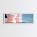 Pink Clouds, Ocean Reflection, Dreamy Sky, Framed Canvas Print, Surreal Landscape, Coastal Wall Art, Minimalist Decor, Bedroom Art