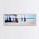 Beach Pier, Ocean Waves, Coastal View, Framed Canvas Print, Nautical Wall Art, Seaside Decor, Minimalist Beach House Art, Blue