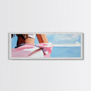 Woman on Beach, Windy Dress, Ocean Breeze, Framed Canvas Print, Feminine Wall Art, Boho Home Decor, Coastal Aesthetic, Bedroom