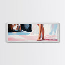 Barefoot Woman, Flowing Pink Dress, Water Reflection, Canvas Print, Feminine Wall Art, Elegant Bedroom Decor, Soft Pastel Aesthetic