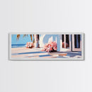 Beachfront Patio, Coastal Home, Ocean View Art, Framed Canvas Print, Seaside Decor, Summer House Aesthetic, Serene Wall Artwork