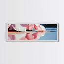 Flowing Pink Fabric, Water Reflection, Feminine Aesthetic, Framed Canvas Print, Romantic Wall Art, Soft Color Palette, Elegant Home Decor