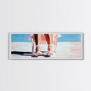 Woman Relaxing, Beach Chair Art, Coastal Summer Scene, Framed Canvas Print, Minimalist Boho Decor, Serene Seaside Home Artwork