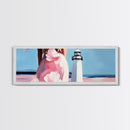 Lighthouse, Coastal, Dreamy, Framed Canvas Print, Nautical Wall Art, Summer Vibes, Living Room Art, Pastel Home Decor, Minimalist Style