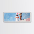 Lighthouse View, Ocean, Feminine, Framed Canvas Print, Coastal Wall Art, Beach Aesthetic, Boho Decor, Nautical Theme, Serene Home Art