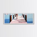 Walking on Dock, Waterfront Scene, Coastal Style, Framed Canvas Print, Minimalist Wall Art, Nautical Decor, Light and Airy Art