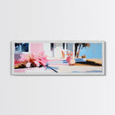 Pink House, Tropical Porch, Boho Architecture, Canvas Print, Living Room Wall Art, Sunlit Patio, Mediterranean Decor, Modern Art