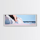 Seaside Woman, Beach Elegance, Minimalist Fashion, Framed Canvas Print, Coastal Wall Art, Soft Pastel Decor, Summer Aesthetic