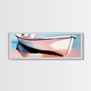 Rowboat on Shore, Nautical Scene, Pastel Coastal Art, Minimalist Ocean Print, Beach House Decor, Serene Wall Art, Canvas Print