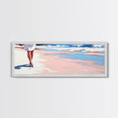 Walking on Beach, Coastal Art, Ocean Painting, Minimalist Seascape, Pastel Sand Decor, Nautical Wall Print, Living Room Art, Canvas Print