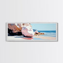 Beach Boulders, Coastal Landscape, Tranquil Escape, Framed Canvas Print, Ocean Wall Art, Boho Decor, Relaxing Seaside Painting