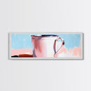 Enamel Mug Painting, Rustic Kitchen Art, Pastel Coffee Print, Still Life, Large Canvas Print, Modern Home Decor, Cozy Wall Art