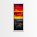 Fiery Sunset Painting, Dramatic Red Orange Sky, Bold Abstract Landscape, Framed Canvas Print, Modern Wall Decor, Living Room Art