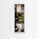Tranquil River, Black White Nature, Reflective Water Scene, Forest Wall Decor, Rustic Landscape, Living Room Art, Framed Canvas Print