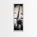 Black and White Sailboat, Nautical Wall Art, Minimalist Seascape Painting, Coastal Home Decor, Office or Bedroom Art, Framed Canvas Print