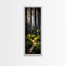 Forest Path, Sunlit Trees, Nature Painting, Framed Canvas Print, Woodland Decor, Cozy Cabin Art, Autumn Vibes, Entryway Artwork