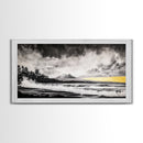 Stormy Ocean, Mountain View, Dramatic Landscape, Coastal Art, Black and White, Framed Canvas Print, Modern Wall Art, Office Decor