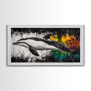 Dolphin Painting, Ocean Wildlife, Vibrant Colors, Coastal Wall Art, Black and White Animal Art, Framed Canvas Print, Beach House Decor