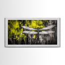 Dragonfly Art, Nature Insect, Modern Botanical, Black and White Sketch, Yellow Green Abstract, Framed Canvas Print, Bedroom Wall Decor