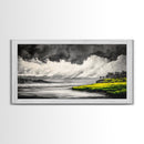 Coastal Storm, Black and White, Dramatic Seascape, Framed Canvas Print, Modern Coastal Art, Minimalist Ocean Wall Art, Large Wall Decor