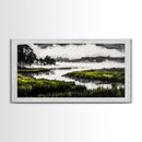 Misty Marsh, Green Landscape, Nature Lover Art, Framed Canvas Print, Serene Wall Art, Living Room Art, Minimalist Decor