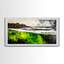 Green Cliffside, Coastal Landscape, Ocean Art, Black and White Seascape, Modern Home Decor, Nautical Theme Artwork, Framed Canvas Print