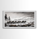 Elk, Wildlife, Mountain, Framed Canvas Print, Rustic Lodge Art, Winter Nature Scene, Cabin Wall Decor, Hunting Artwork, Western Aesthetic