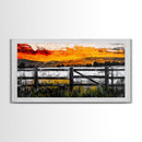 Sunset Fence, Mountain View, Rustic Canvas Print, Large Wall Art, Autumn, Farmhouse Painting, Framed Canvas Print, Moody Home Decor