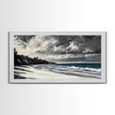 Moody Seascape, Stormy Ocean, Dramatic Sky, Beach Wall Art, Black and White Coastal Decor, Framed Canvas Print, Large Landscape Art