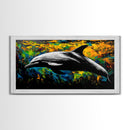 Dolphin, Ocean, Vibrant, Abstract, Framed Canvas Print, Colorful Sea Life Wall Art, Coastal Decor, Beach House Art, Nautical Theme