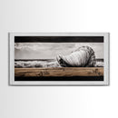 Seashell and Waves, Nautical Art, Coastal Beach Decor, Black and White Seascape, Ocean Home Art, Framed Canvas Print, Elegant Art
