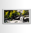 Waterfall Scene, Nature Art, Black and White Landscape, Rustic Cabin Decor, Wilderness Painting, Relaxing Wall Art, Canvas Print